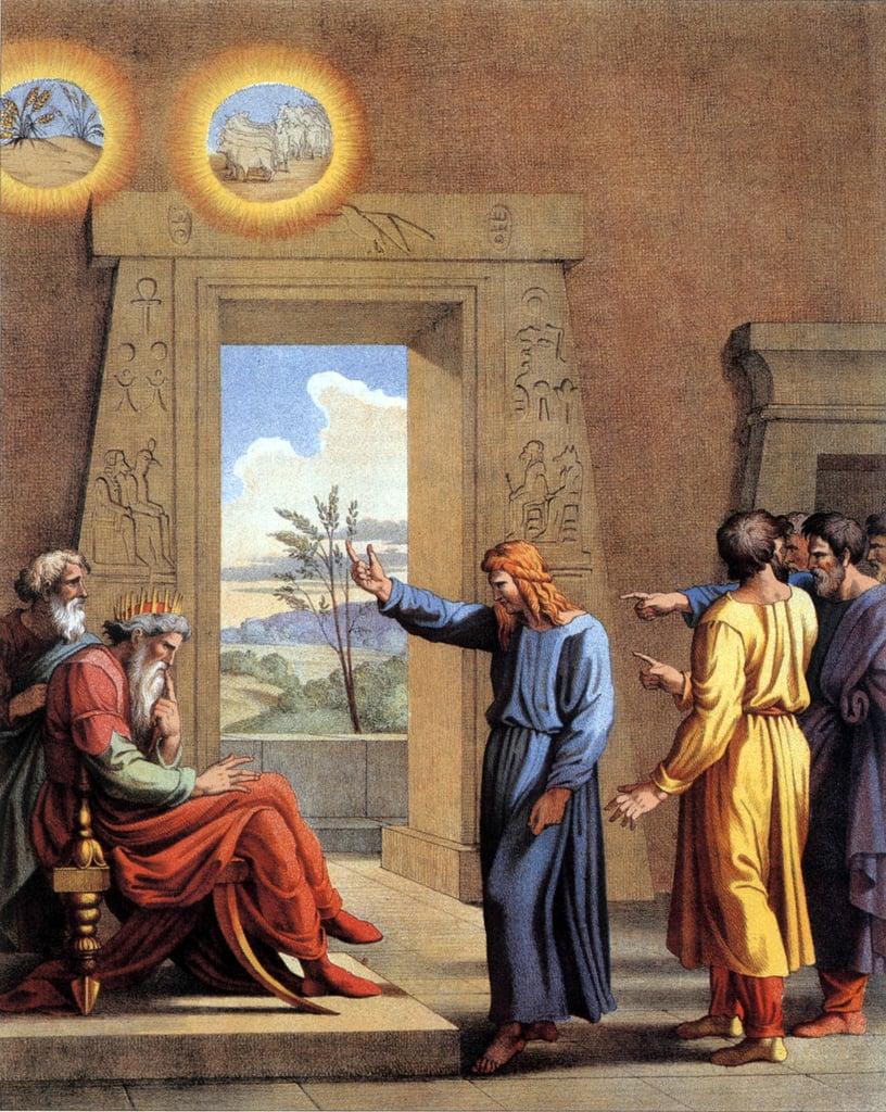 Joseph fils de jacob interpretant le reve de pharaon predisant la famine pour l egypte d apres une fresque de raphael